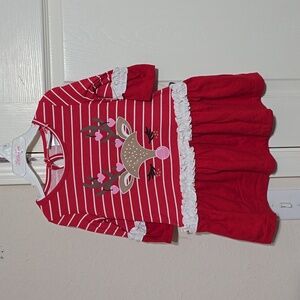 NWT Girls Toddler Little Lass Christmas Deer Dress Size 2T